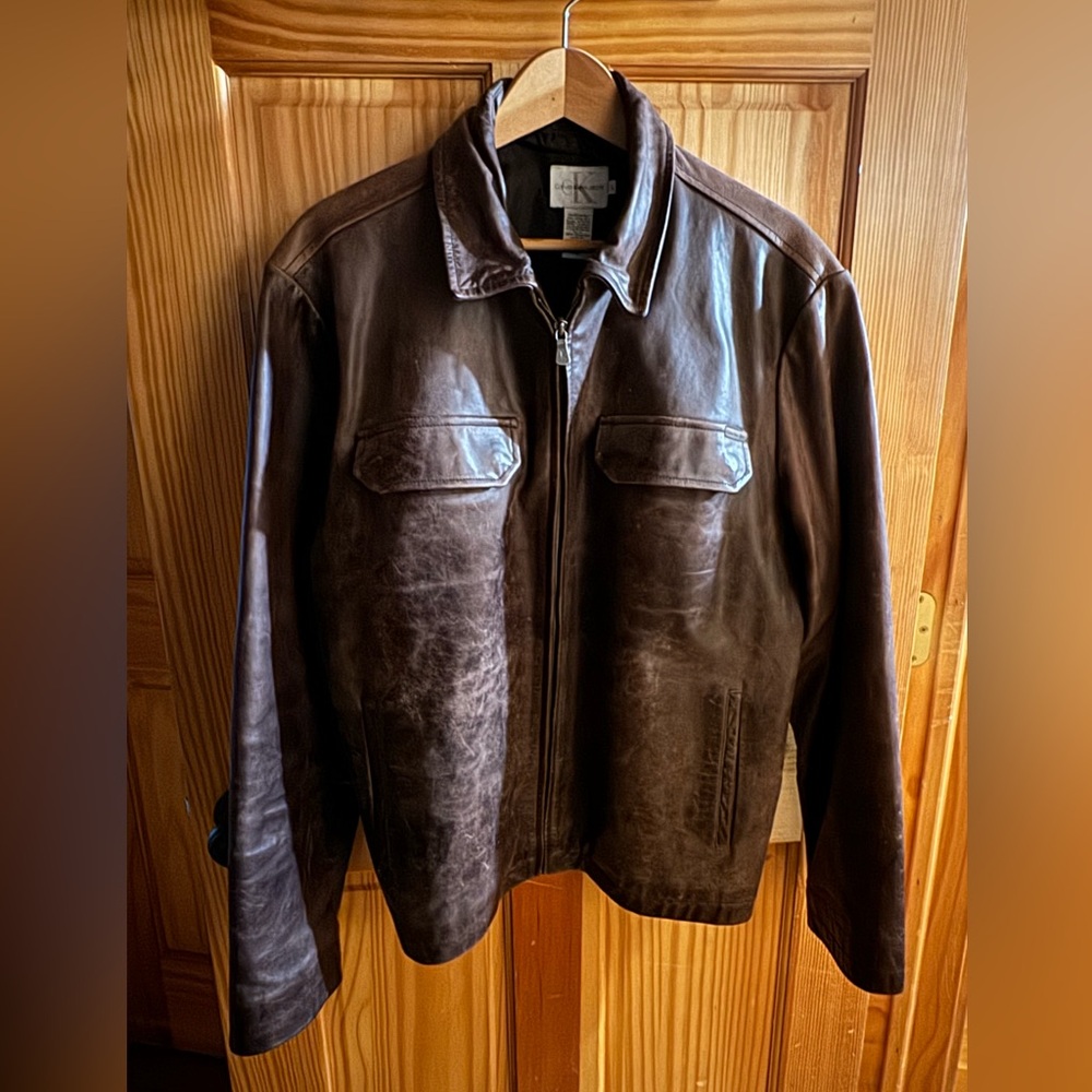 Genuine Leather Brown Calvin Klein Bomber Jacket